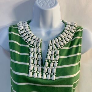 Talbots Women’s Green & White Jeweled Striped Top